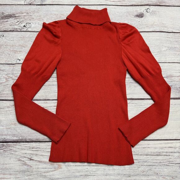 Anthropologie Cecilia Puff-Sleeved Turtleneck Puffsleeve Sweater M Red - Picture 4 of 9
